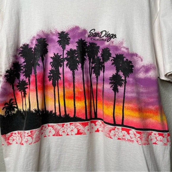 90s Vintage San Diego Cali Sunset Wrap Around T-Shirt 1991 Single Stitch - Picture 5 of 11